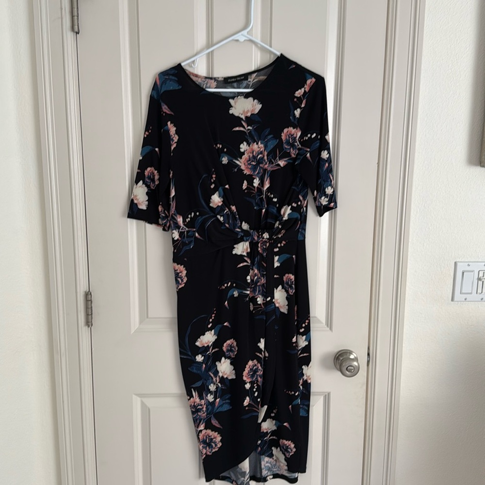 Ivanka trump stretchy black floral dress modest midi